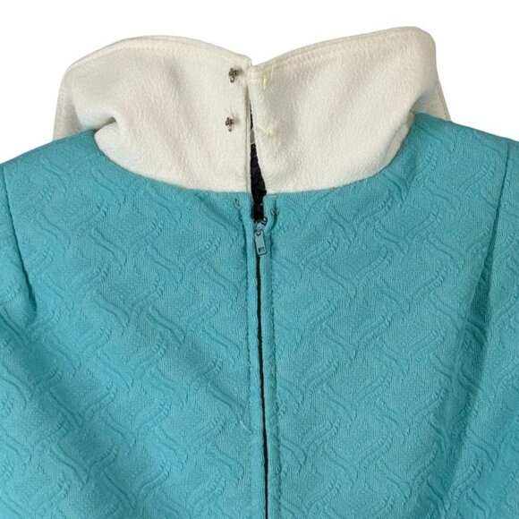 Vtg Mod Dress 16 18 Sleeveless 60s 70s Aqua Blue White Peter Pan Collar As Is - Picture 5 of 13